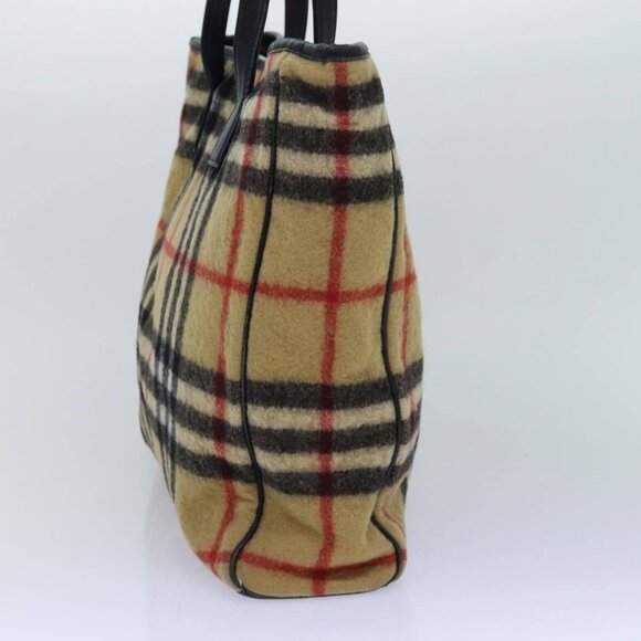 BURBERRY Nova Check Blue Label Shoulder Bag Wool Beige Silver Auth - Picture 5 of 16